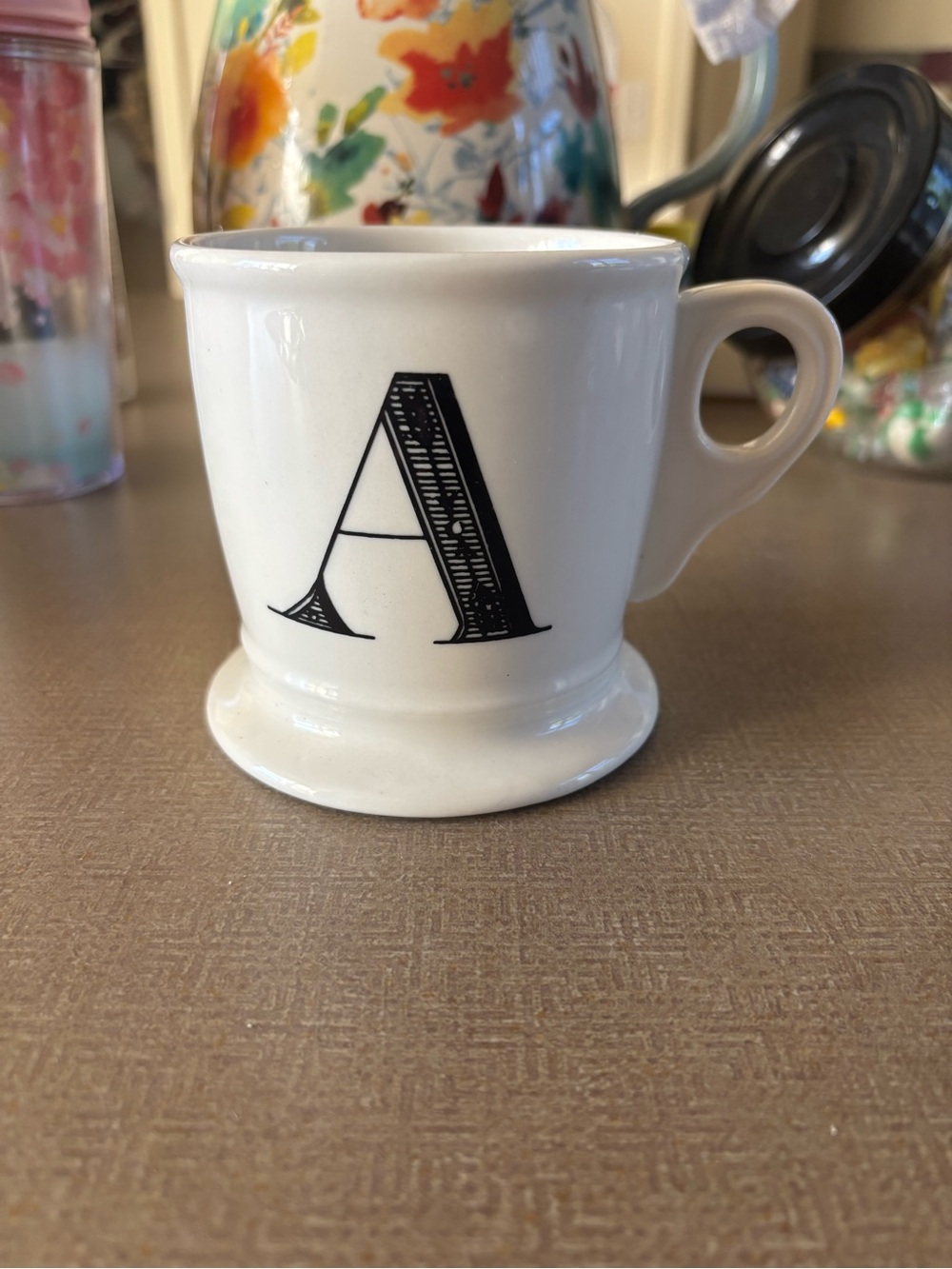 Anthropologie White Ceramic Mug with Black Monogram A